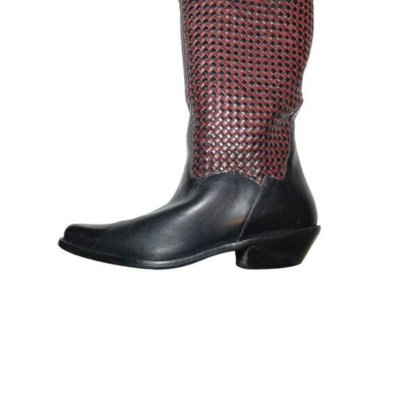 L.L. Bean Dingo Braided Leather Western Boots 5.5 Black Brown Boho - Picture 11 of 16
